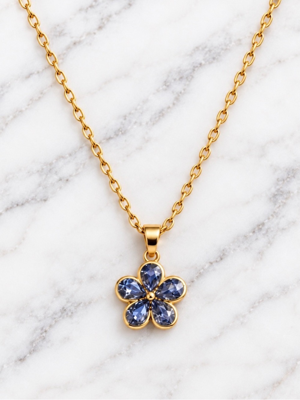 Black Flower Enamel Pendant Necklace - Gold Tone Chaim-Women Jewelry